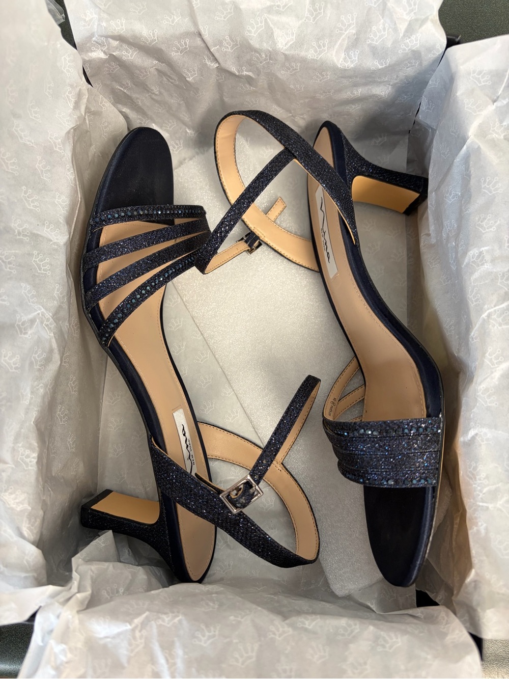 Nina Women's Navy Sparkle Strappy Sandals